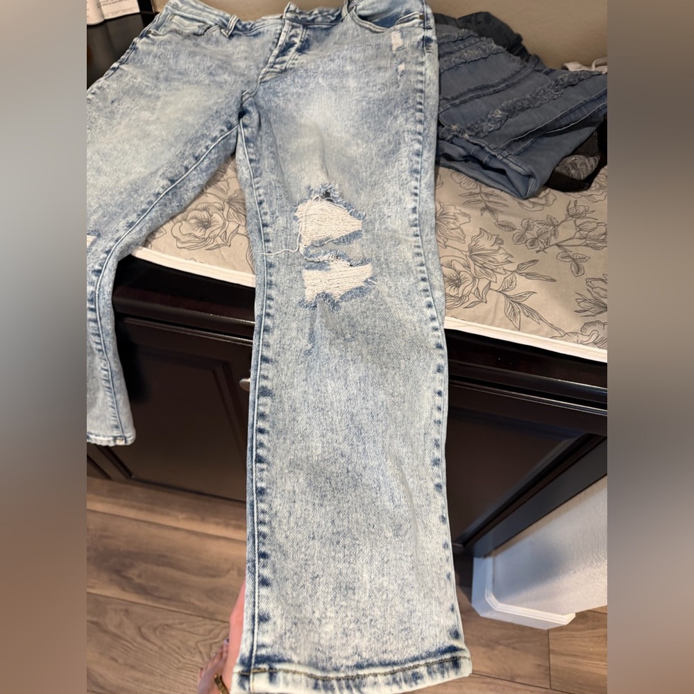 Grace & Lace Light Blue Distressed Straight Leg Jeans